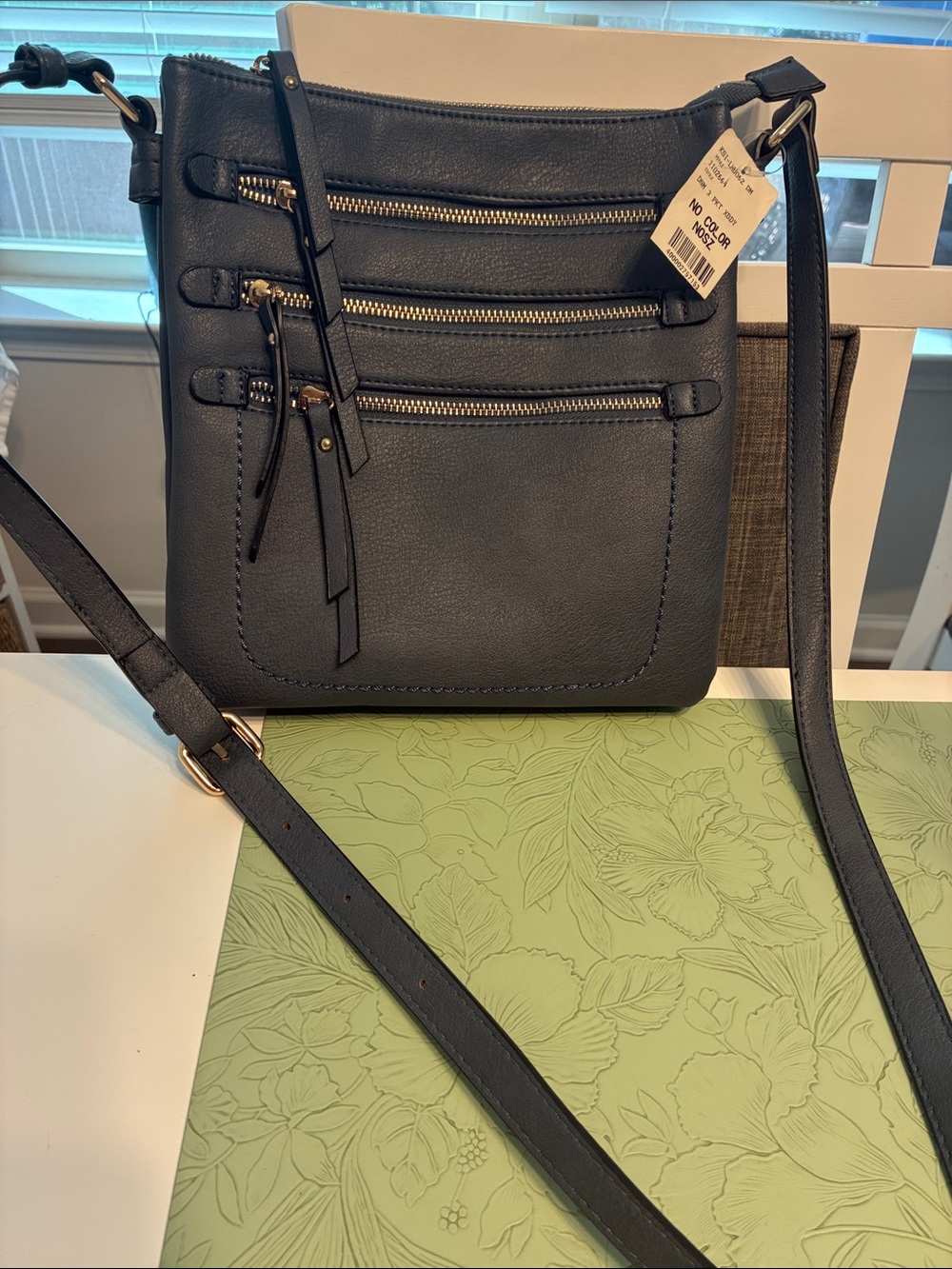 Structured Black Crossbody Bag with Triple Zip Front